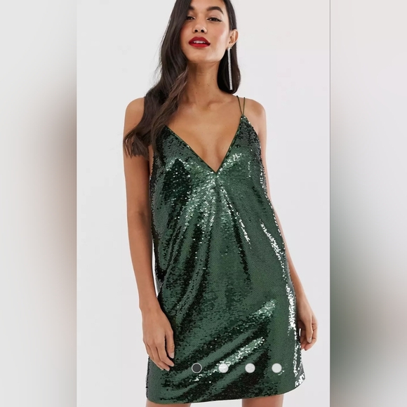 Shein~Green Sequin Criss-cross Strap Backless Formal Mini Dress - Picture 1 of 15